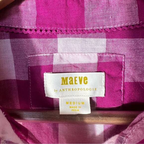 Antropologie MAEVE The Bennet Buttondown Shirt Buffalo Check Pink Combo Medium - Picture 12 of 12